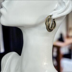 Small Guess Brand 90s Golden Hoop Earrings - Black Accent, Good Condition